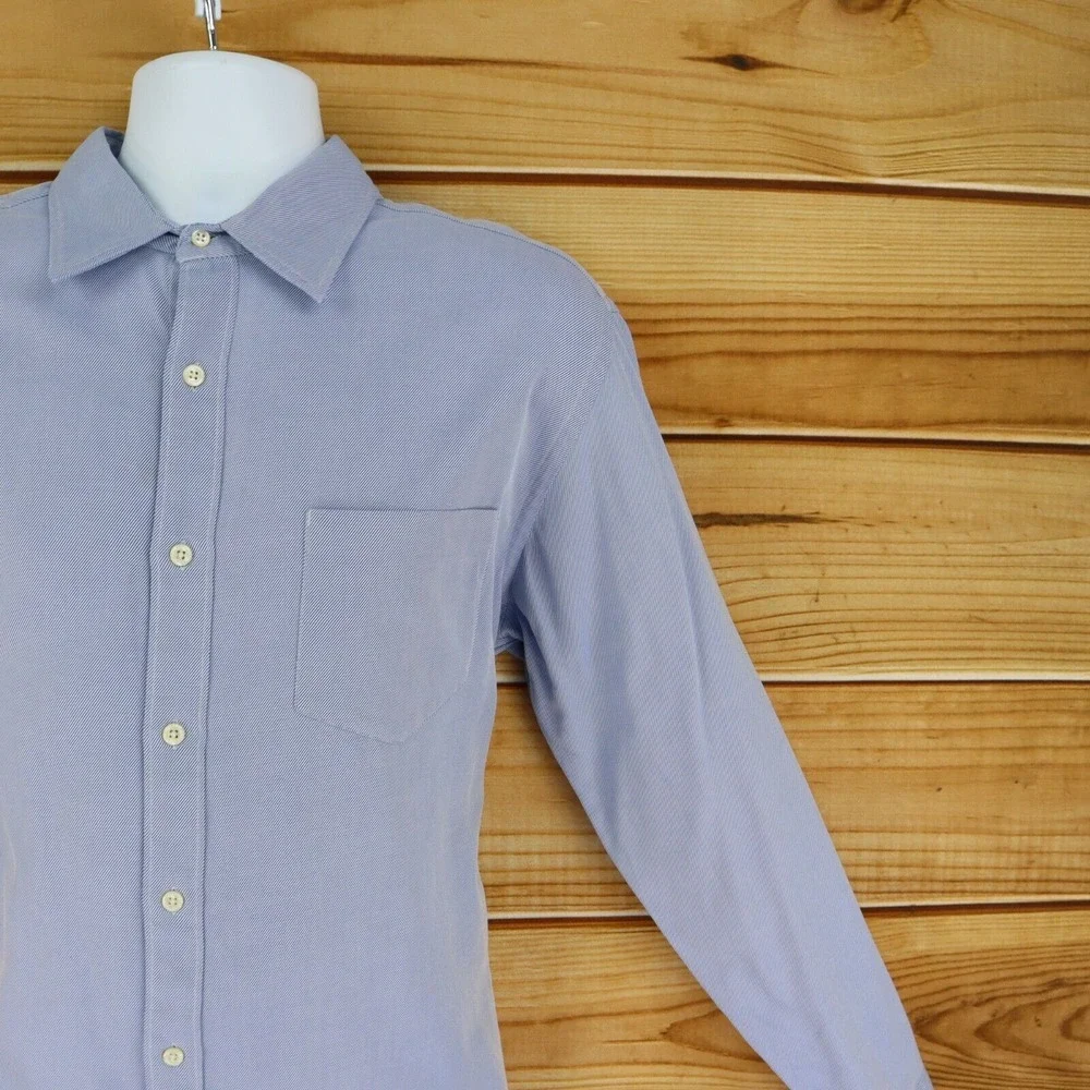J. Crew Dress Shirt w/ Pocket Mens SizeL Blue 80's 100% 2-Ply Cotton Long Sleeve